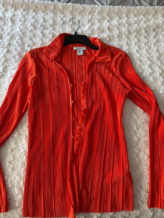 Rachel Zoe Tops - Rachel Zoe Vibrant Orange Pleated Collared Top